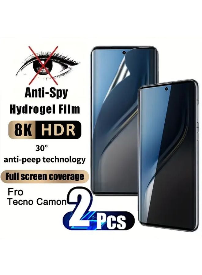 Tecno Camon 40 Pro 4G Privacy Hydrogel Film 2 Pack Anti Fingerprint Soft TPU - Image 1